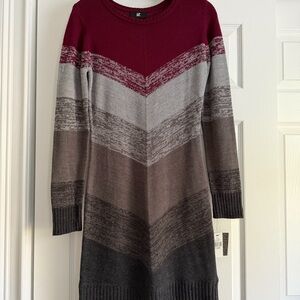 Iz Byer Burgundy and Gray Chevron Long Sleeve Dress